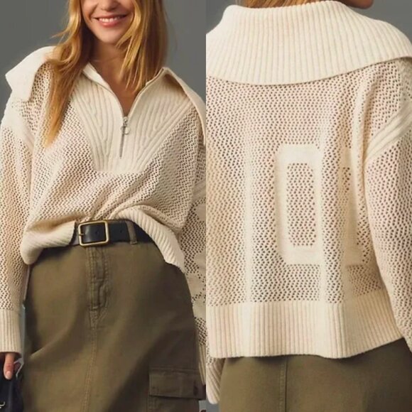 Anthropologie Sweaters - ☀️ ANTHROPOLOGIE DAILY PRACTICE Half Zip Oversized Pullover Sweater Cream Medium